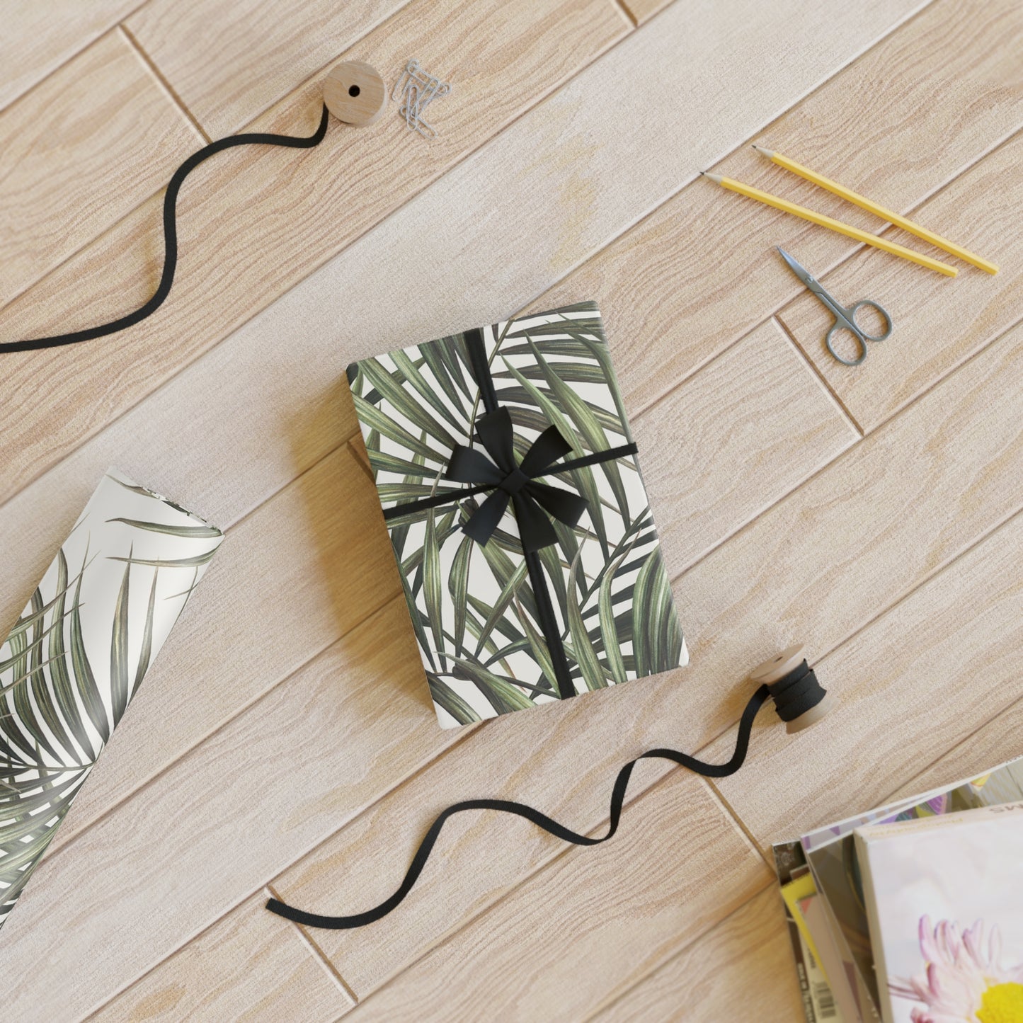 Tropical Green Palm Leaves Gift Wrapping Paper Rolls, 1pc