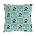Outdoor Pillow — Teal Botanical Tea Leaf Geometric Pattern