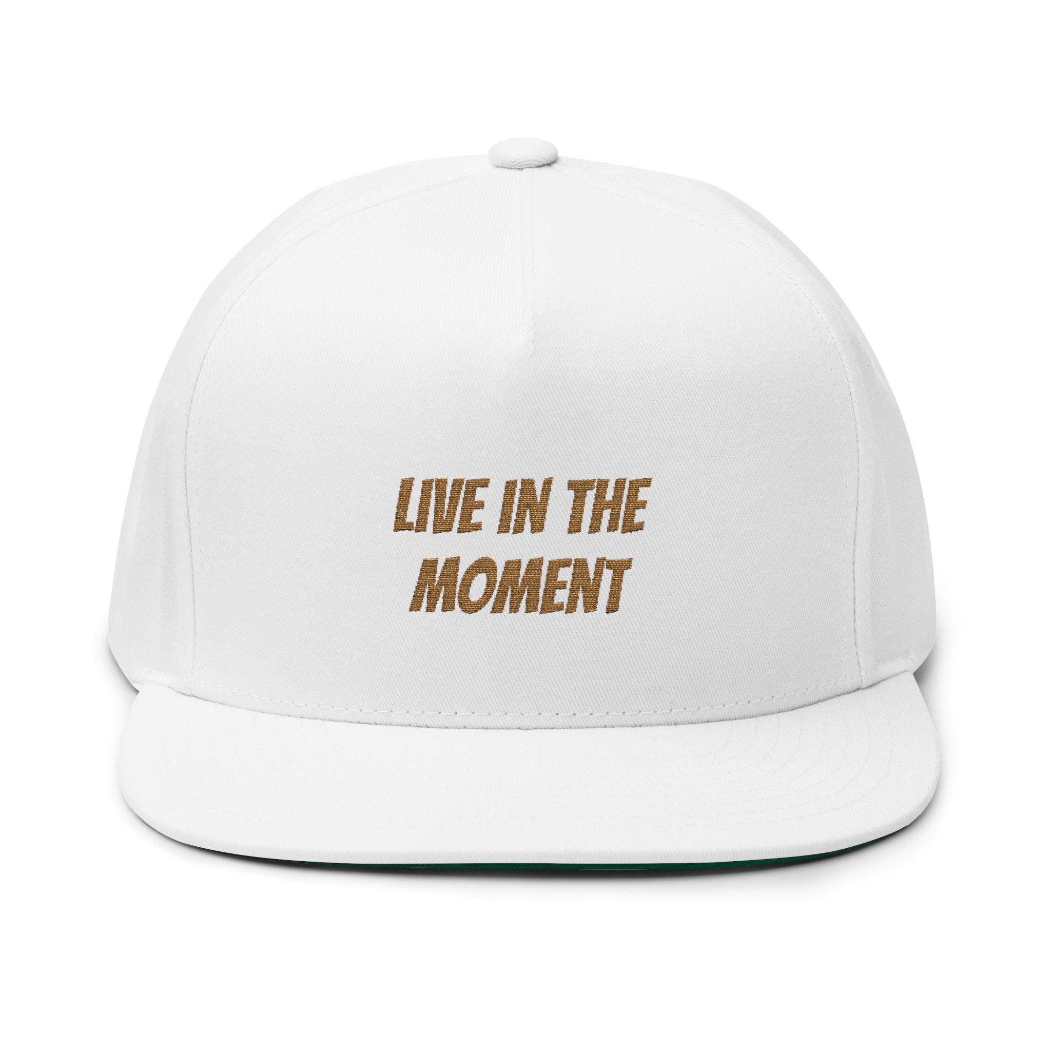 Live In The Moment Embroidered Flat Bill Cap