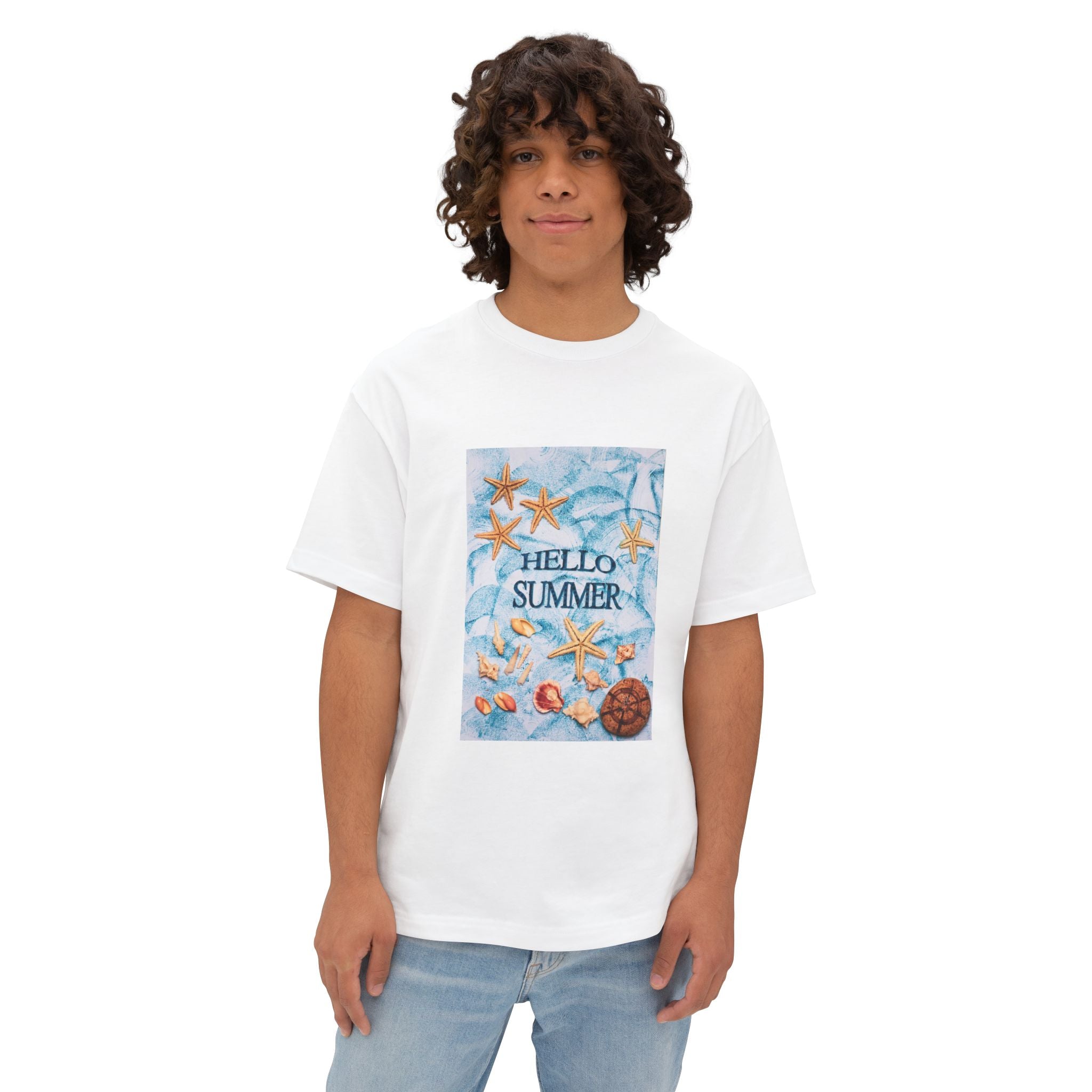 Hello Summer Tee — Beach Shells & Starfish Graphic T-Shirt