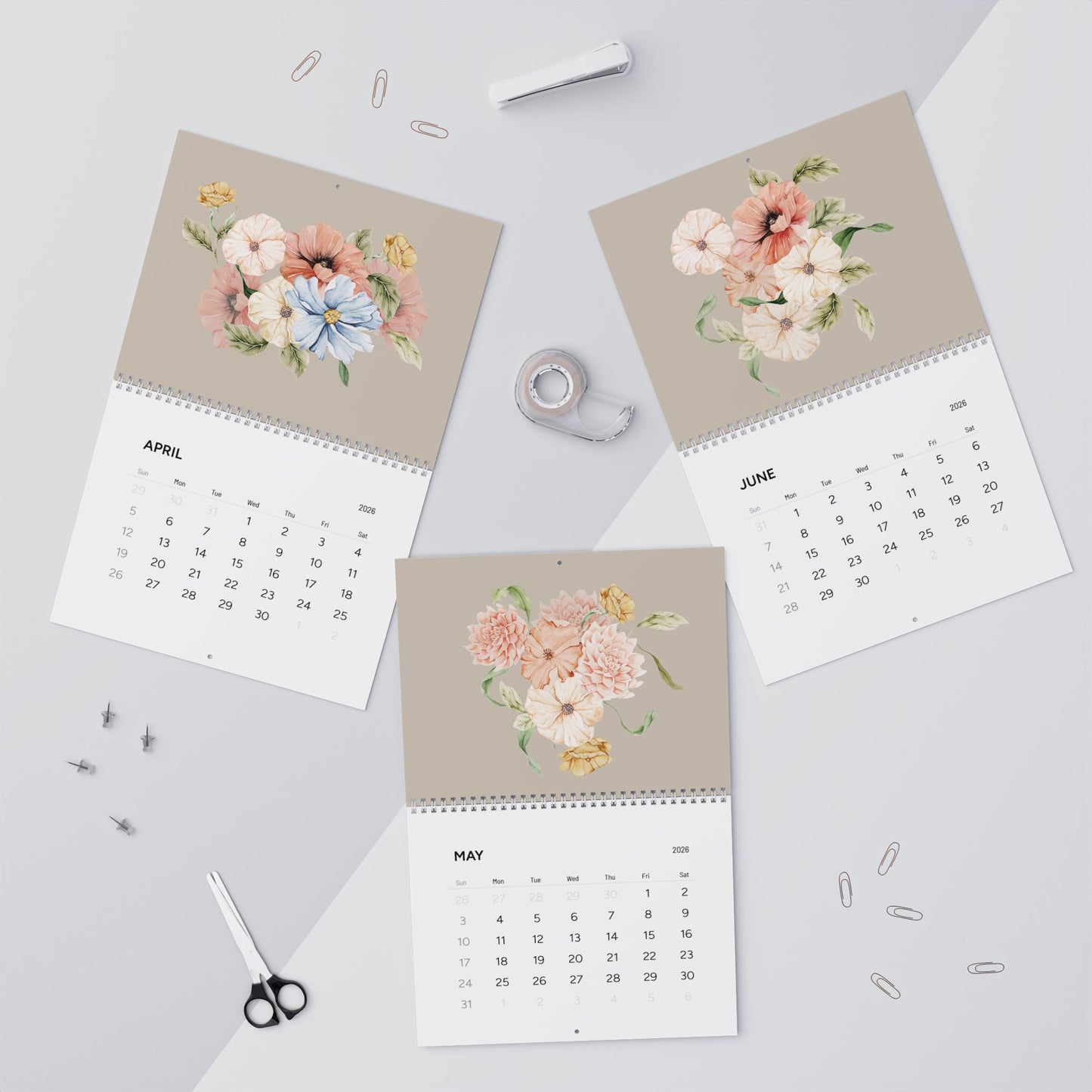 Floral Wall Calendar 2026, Elegant Home Organizer, Gift for Plant Lovers, Monthly Planner, Flower Art Decor