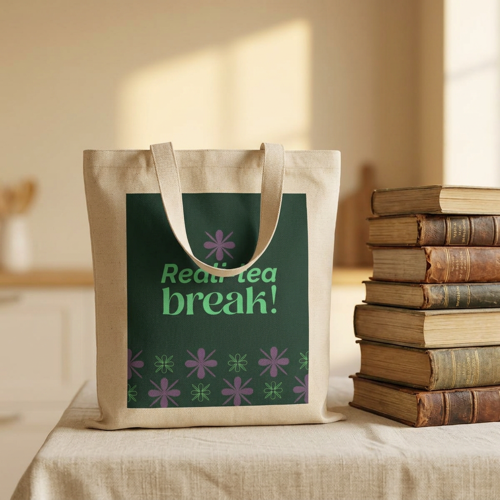 Tote Bag — "Reali-tea Break!" Floral Canvas Tote