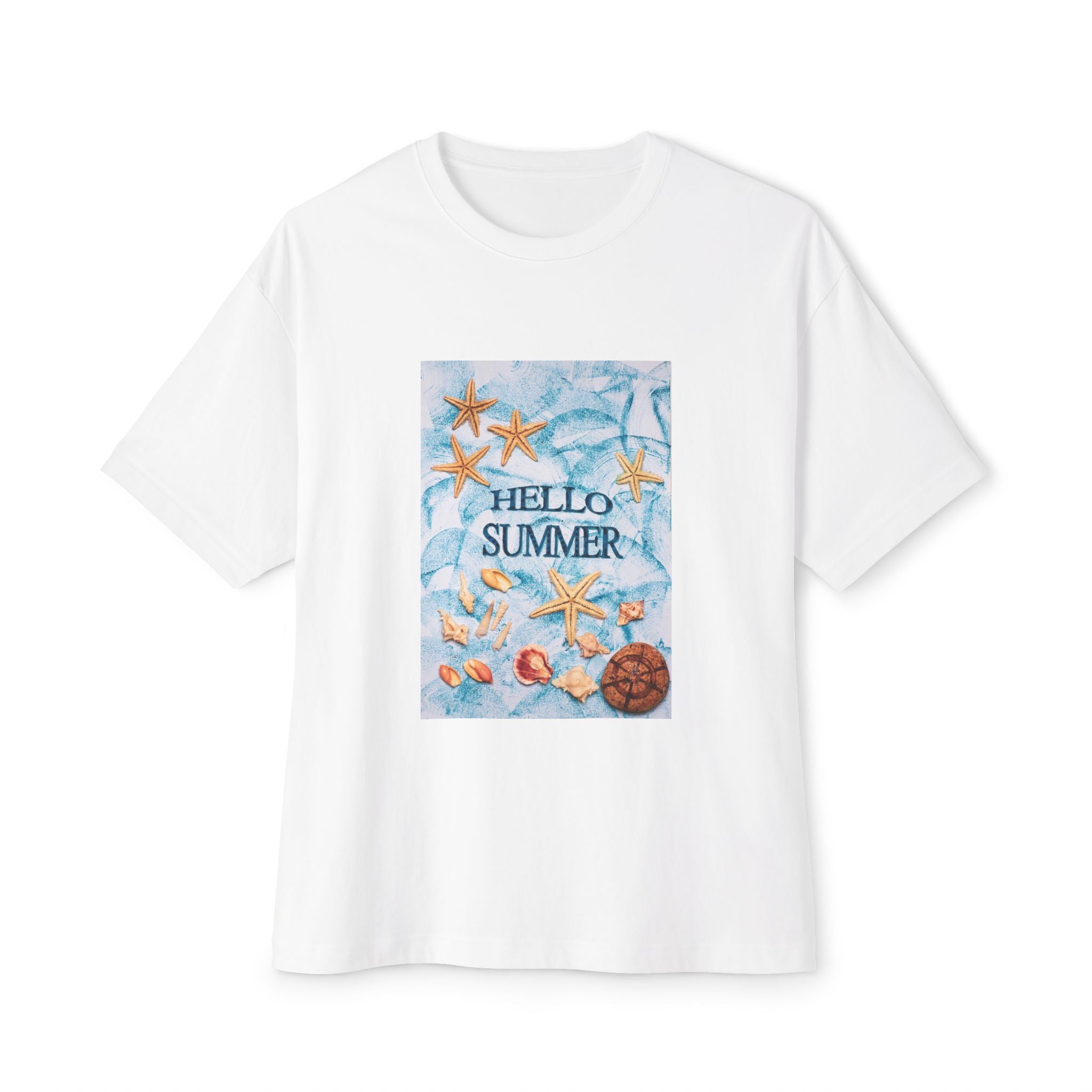Hello Summer Tee — Beach Shells & Starfish Graphic T-Shirt