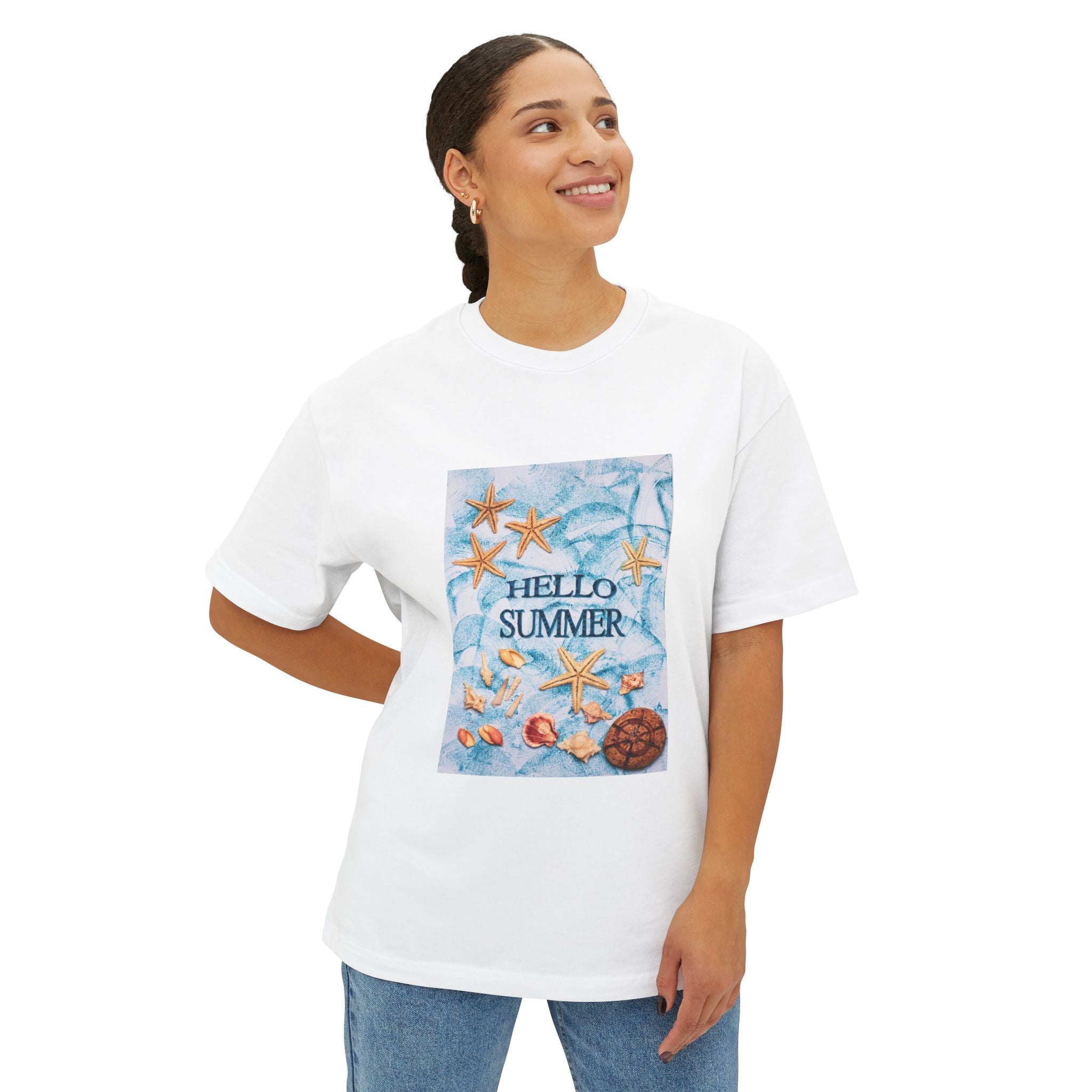 Hello Summer Tee — Beach Shells & Starfish Graphic T-Shirt