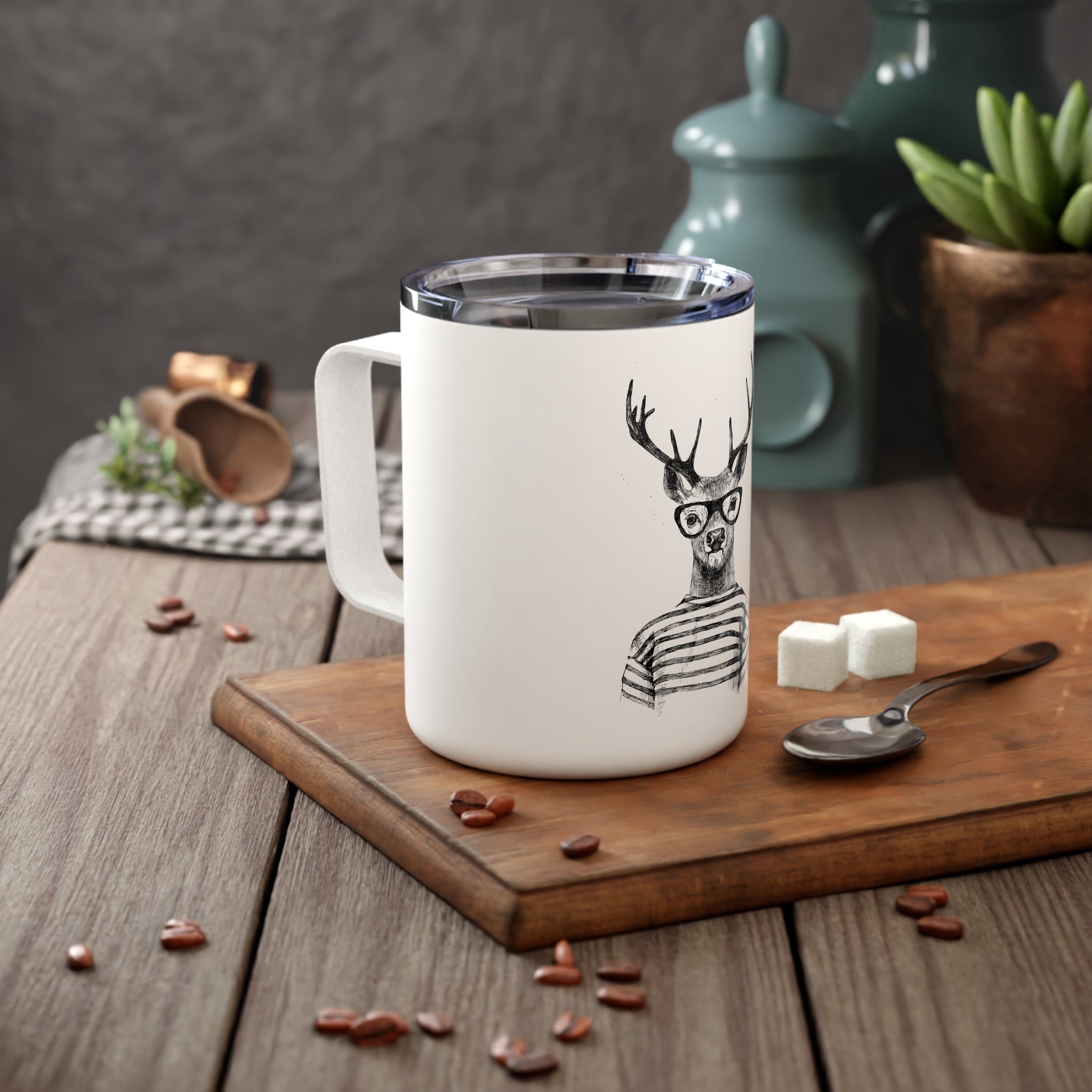 Deer Hipster 10oz Insulated Coffee Mug — Portable Travel Mug
